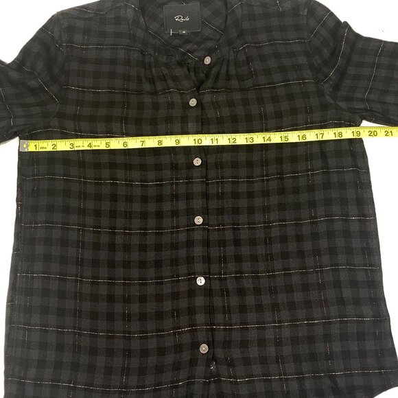 Rails Elosie Plaid Band Collar Button-Up Blouse - Onyx Lurex Size XS - Picture 4 of 8